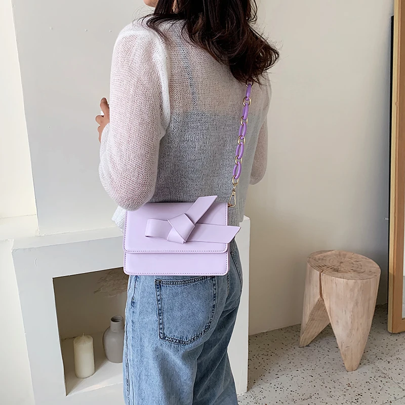 

Senior Solid Color Bag Women's Chain Messenger Bag Luxury Designer Women Shoulder Simple Small Square Bags Sunscreen Antifouling