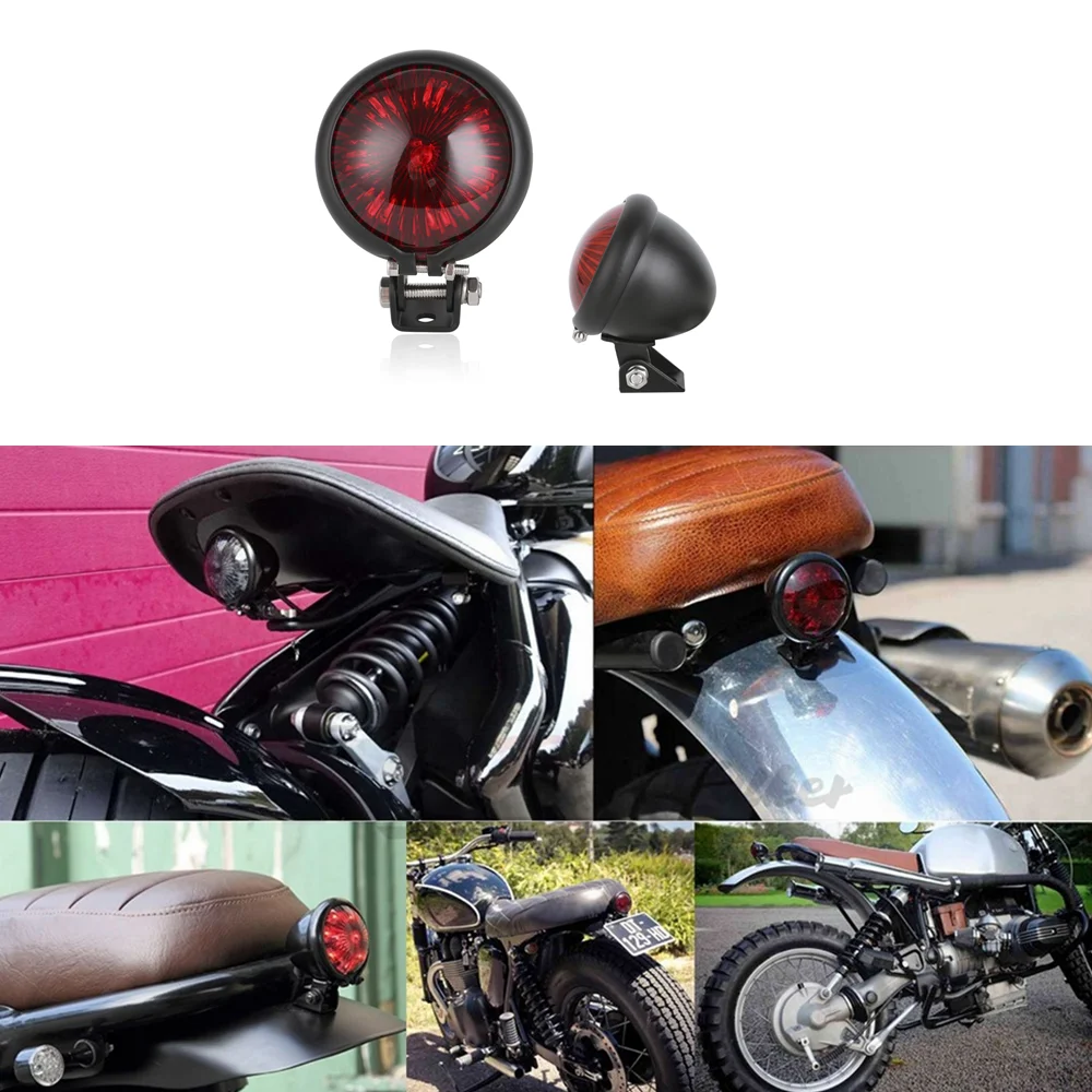 Olivine Fanale Posteriore LED 12V Nero/Rosso Per Moto Cafe Racer, Chopper, Bobber – Diametro 5.6 Cm - 5