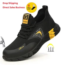 Chaussures de sécurité respirantes avec embout en acier pour homme, baskets de travail décontractées, indestructibles et anti perforation