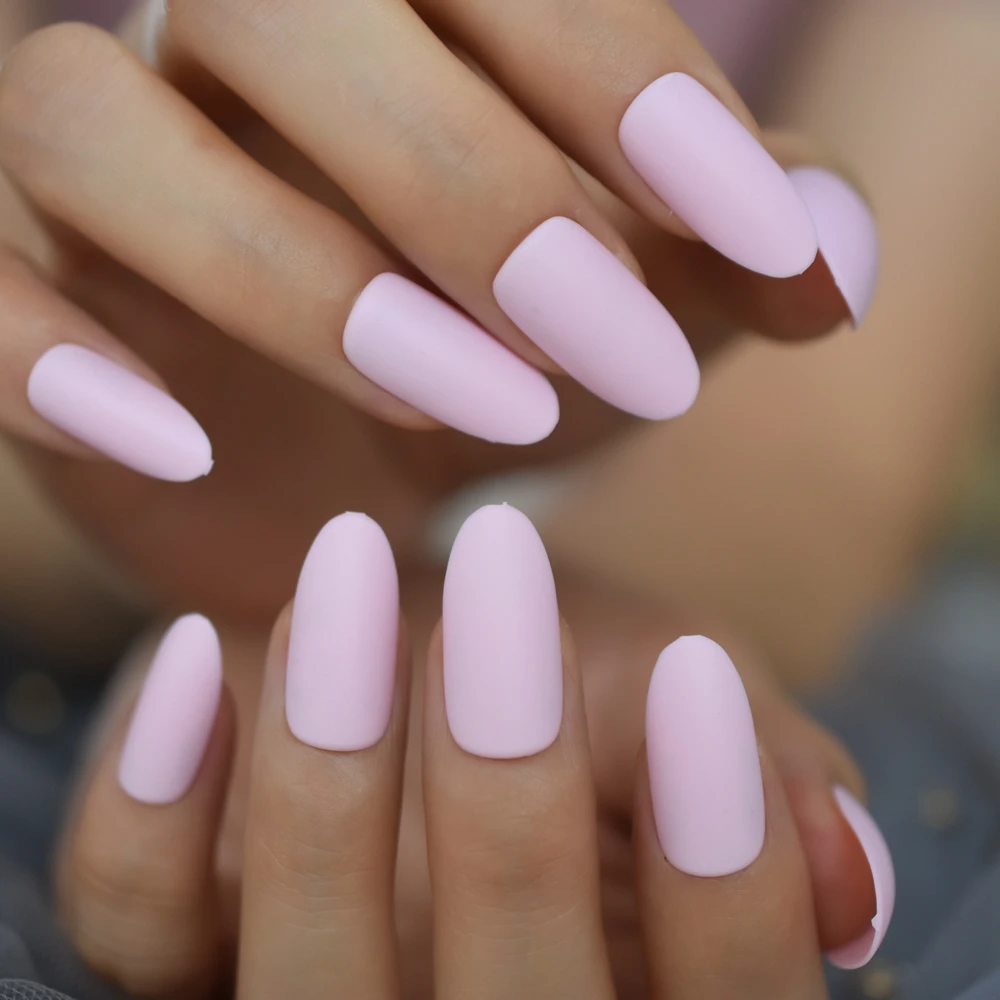 24 Pieces De Faux Ongles Ovales Rose Clair Pour Bebe Longs Ongles Arrondis Pour Le Doigt Acrylique Couleur Pure Pointes D Ongles Breloques D Extension Aliexpress