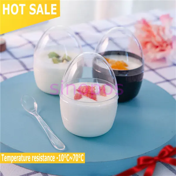 

10pcs 140ml Transparent plastic egg shape mousse cup, mini cake/pudding clear display tray, sweet food packing box, SP01