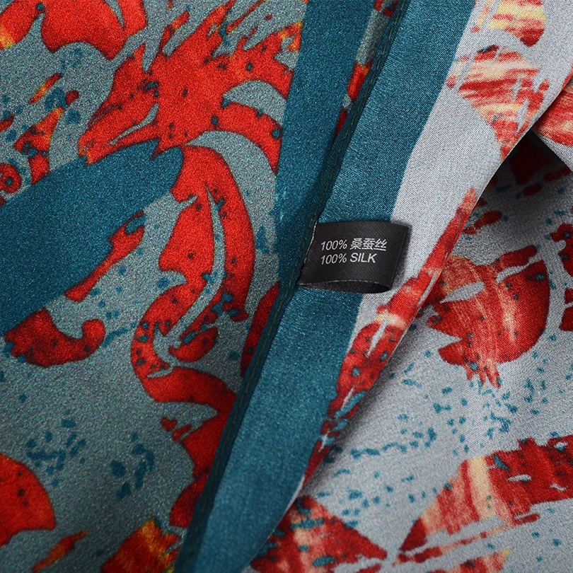 Женский длинный шелковый шарф [BYSIFA] красно синий накидка из 100% натурального шелка