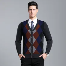 Весна и осень, Мужской Повседневный свитер с геометрическим узором и v-образным вырезом, мужской модный теплый вязаный Рождественский свитер, пальто