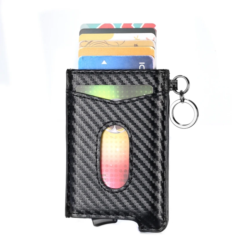 Vintage Cowhide Leather Business Smart Wallet RFID Card Holders Slim Antitheft Security ID Holders Aluminum Box Pup Up Card Case