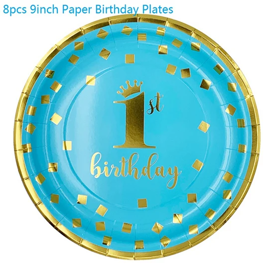 Blue 9 inch plate Liviorap 1st детская посуда одноразовая посуда для вечеринки с днем рождения украшения для детского душа - Цвет: Blue 9 inch plate