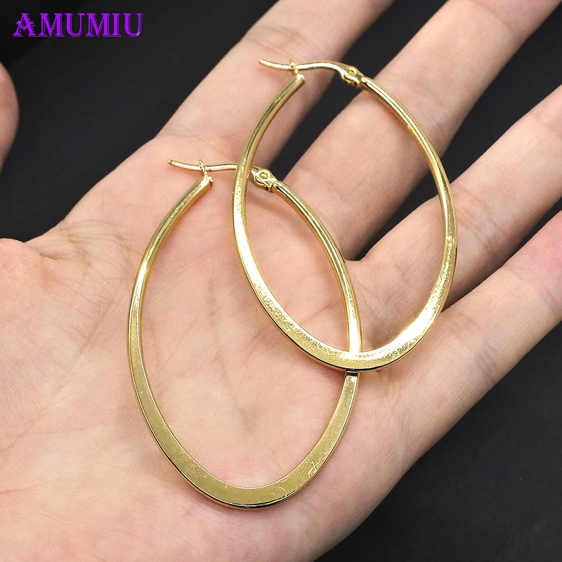 AMUMIU овальные серьги с покрытием, легкие и простые серьги, цвет золотой стали, романтическая мода E030