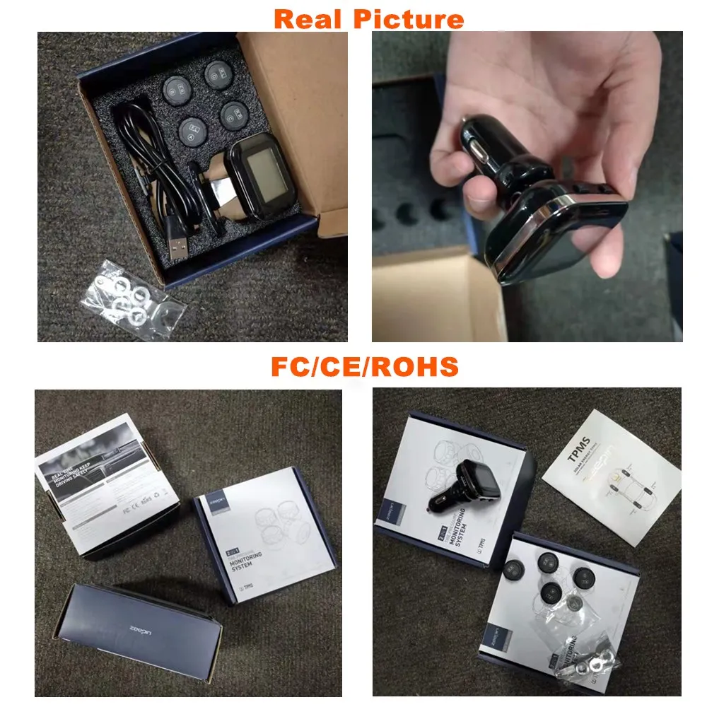 Zeepin C100 TPMS USB прикуриватель с ЖК экраном система контроля давления в шинах 4