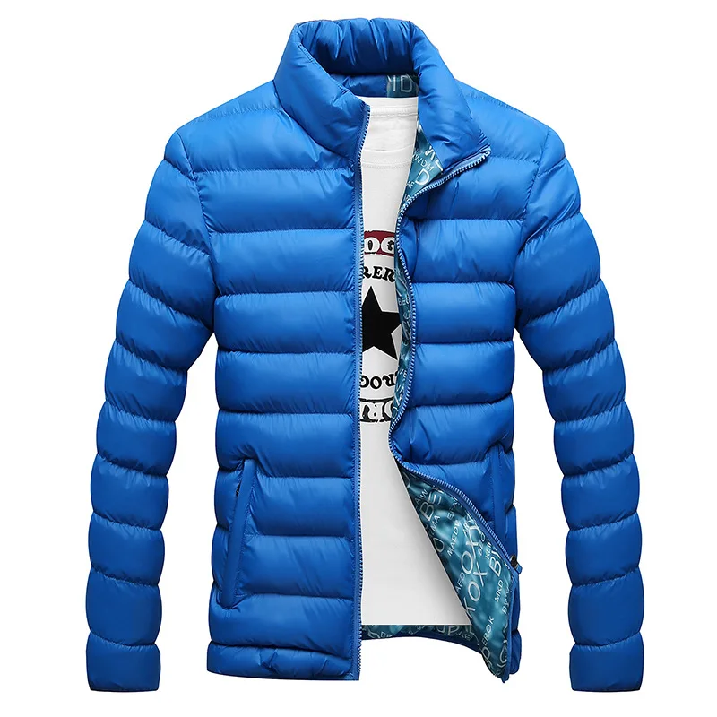 Winter Jacket Men New Cotton Padded Thick Jackets Parka Slim Fit Long Sleeve Clothing Warm Coats - Color: blue