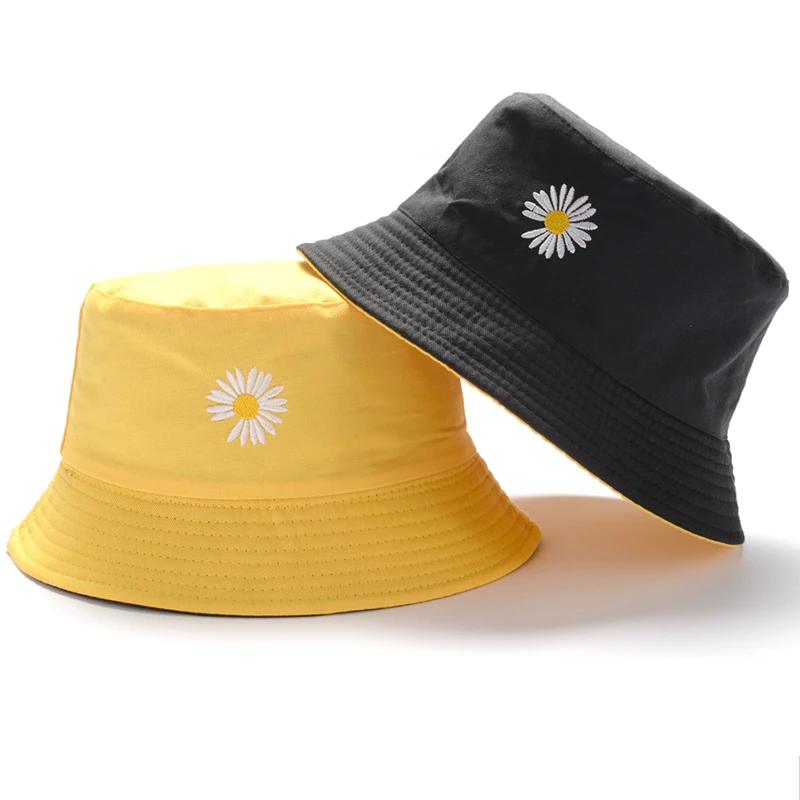 

Spring Summer Sun Hat Daisies Daisy Bucket Hat Women Men Fashion Cap Girls Double-Sided Bob ladies Femme Floral fisherman hat