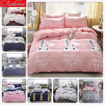 

Cute Rabbit Pink Duvet Cover 3/4 pcs Bedding Set Adult Kids Child Soft Cotton Bed Linen Single Full Twin Queen King Size 150x200