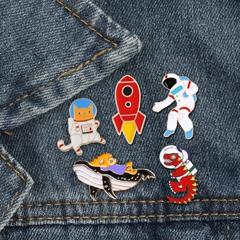 

Universe Brooches Astronaut Rockets Space Cute Animal Dinosaur Cat Whale Enamel Pin Shirt Collar Label Pins Funny Badge Jewelry