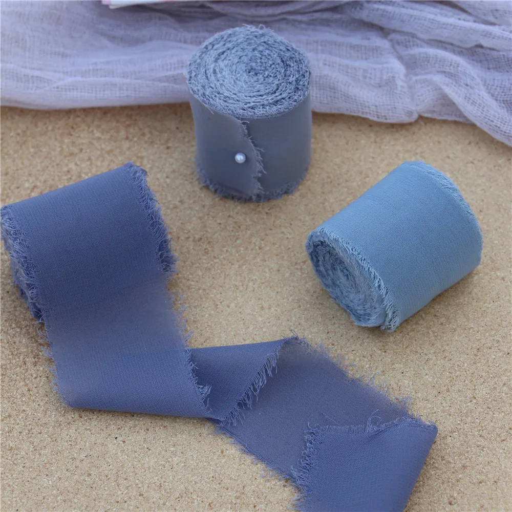 

3 pcs Sheer Frayed Edged Chiffon Silk Ribbon Wedding Invitation Bouquets Handmade Fringe Ribbon DIY Gift Wrapping Flatlays Prop