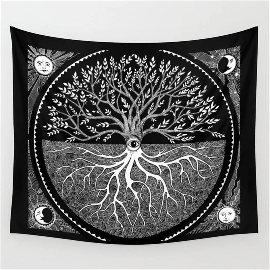 

Tarot Wall Tapestry Tree Moon Sun Tenture Hippie Psychedelic Tapestry Wall Fabric Butterfly Eye Mandala Wall Carpet Blanket Yoga