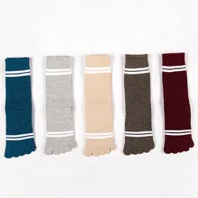 Женские полосатые носки с разноцветными носками зимние хлопковые толстые теплые забавные носки средней длины с пятью пальцами# S