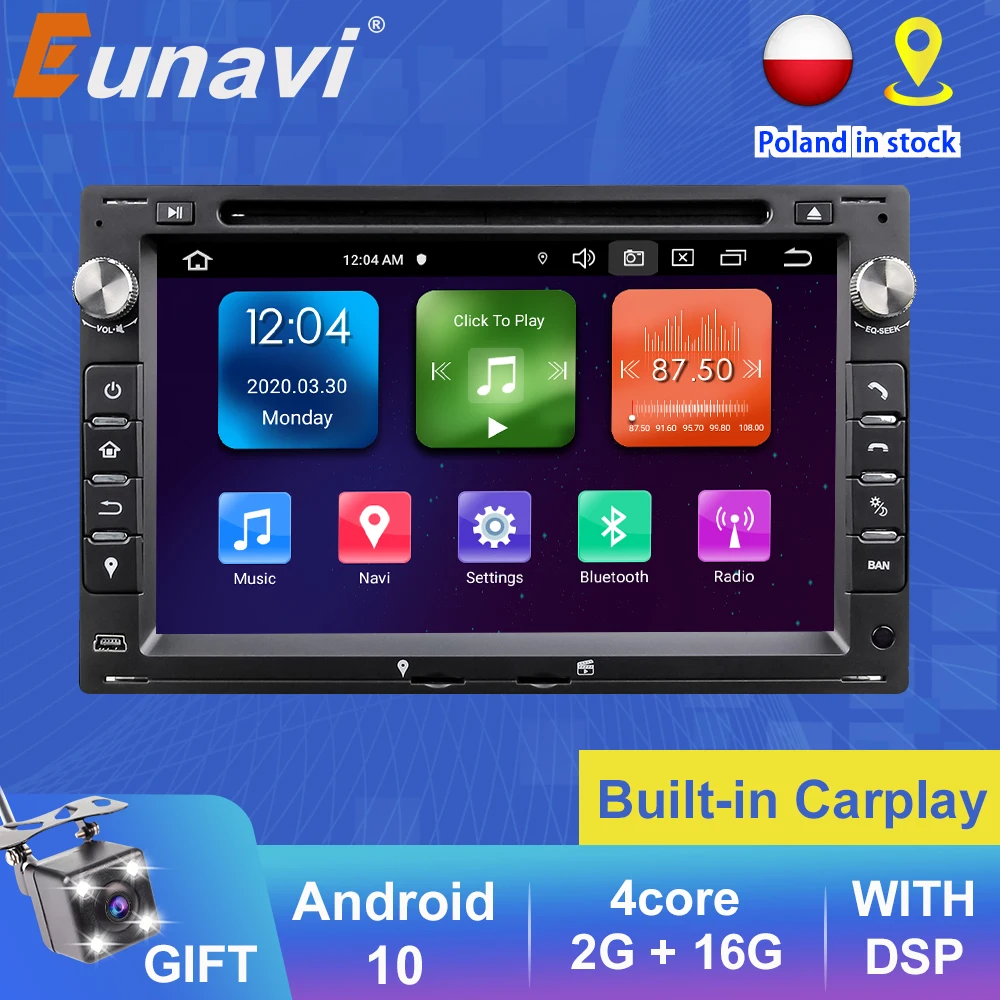 Eunavi 2 Din Android 10 Car DVD Radio GPS Auto For VW MK5 MK4 MK3 T5 TRANSPORTER PASSAT B5 B4 JETTA BORA GOLF 4 POLO SHARAN Unit