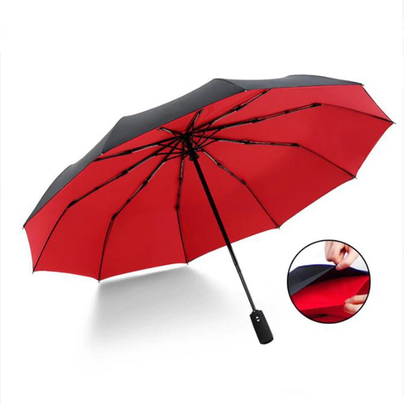 Полностью автоматический двухслойный зонт из десяти костей, складной трехслойный женский зонт, мужской высококачественный ветрозащитный деловой зонт