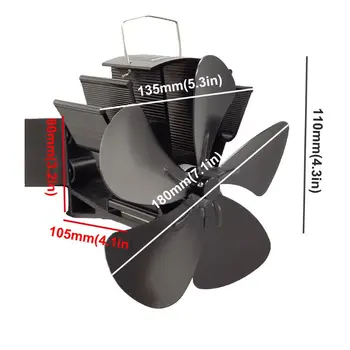 

5 Blades Heat Powered Stove Fan Wall Mounted Magnetic Thermometer for Large Room C90A