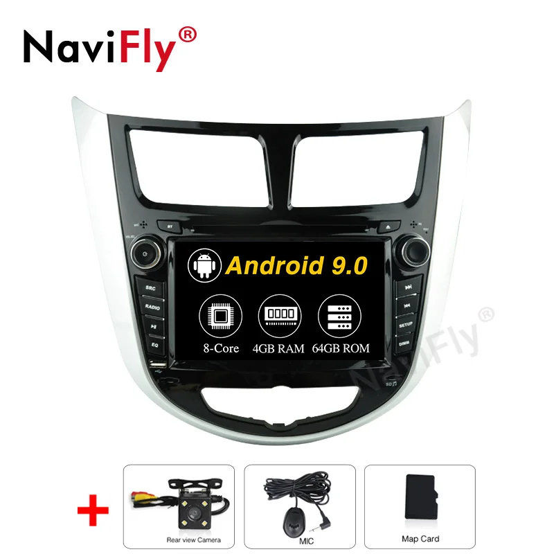 4GB-64GB-Camera NaviFly Android 9,0 автомобильный мультимедийный плеер, автомобильный DVD для Hyundai Solaris Verna Accent 2010-, Автомобильный gps радио, видео навигация - Цвет: 4GB-64GB-Camera