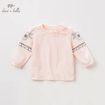 

DBA11056 dave bella autumn baby girls floral T-shirt children long sleeve tops girls high quality pullover kids fashion tees