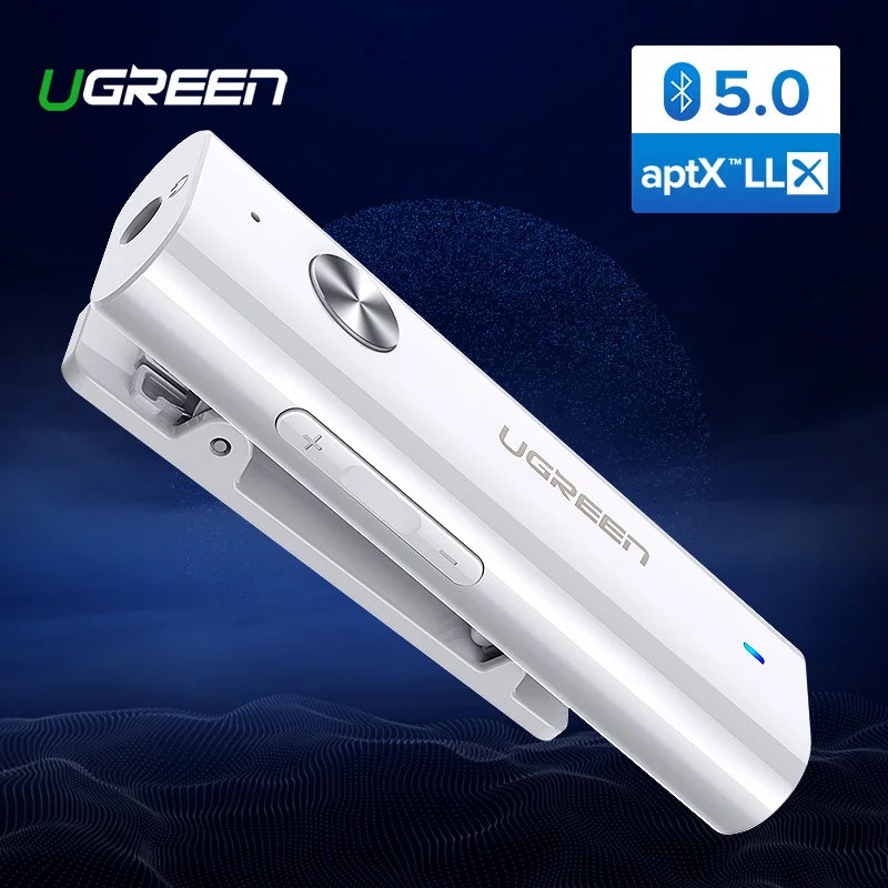 Adaptador de Áudio sem Fio de Alta Fidelidade com Clipe Ugreen Aptx Receptor Bluetooth 5.0 Volta Suporte Microfone 3.5mm Aux Adaptador ll