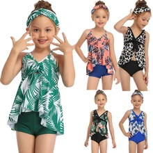Детский купальный костюм из двух предметов для маленьких девочек, летний детский купальный костюм с оборками, бикини с цветочным принтом, пляжная одежда, купальные костюмы