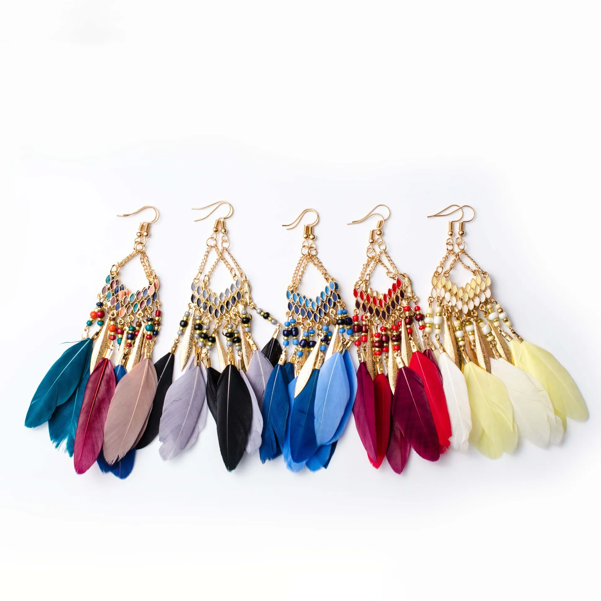 

Bohemian style long feather earrings women's Earrings