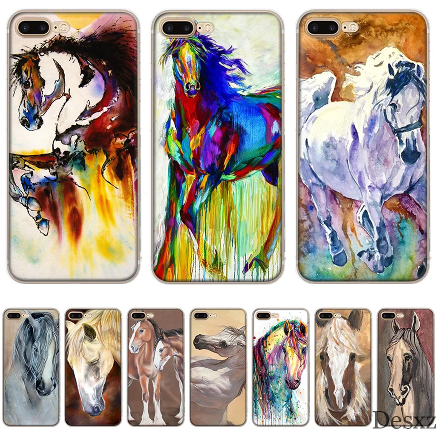 Phone Case Watercolor Horse Running for iPhone 8 7 6 6S Plus 11 Pro X XS XR MAX 5 5S SE Cover |