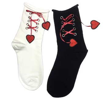 

Harajuku Socks Women Japanese Novelty Love Heart Pattern Chic Fashion Drawstring Strap Socks Solid Kawaii Socks