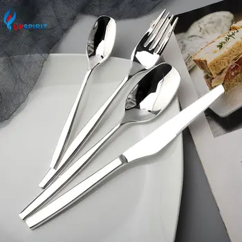 

Upspirit 4/16Pcs Stainless Steel Dinnerware Set Western Silver Spoon Fork Knife Coffee Scoop Cutlery Kit Dining Tools Tableware
