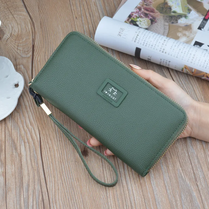 Модные длинные женские кошельки из искусственной кожи кредитницы женская сумка ретро молния женский кошелек - Цвет: Y1009green