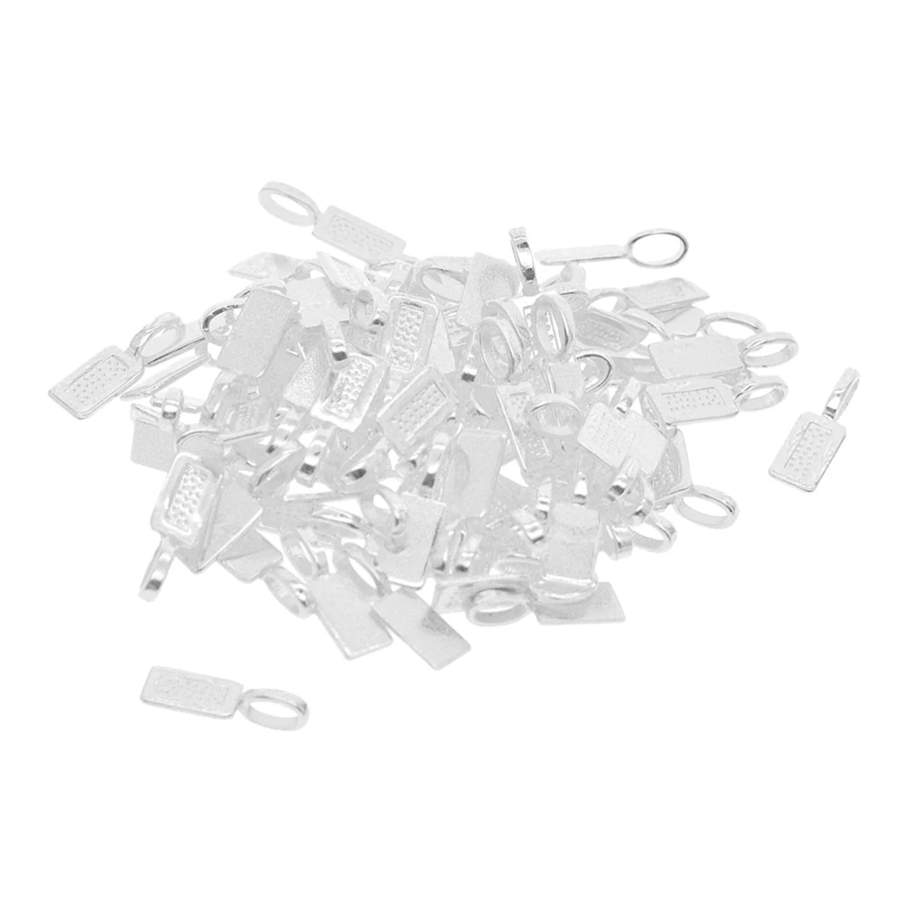 50Pcs Rectangle Glue On Bail Finding 21 x 7 x 6 mm Silvery White Plated Jewellery DIY Tag Cabochon Pendant Making Findings