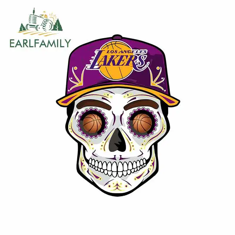 

EARLFAMILY 13cm x 9.7cm For Lakers Sugar Skull Car Stickers DIY Motorcycle Stickers Graffiti Sticker Vinyl Car Wrap Body For Car