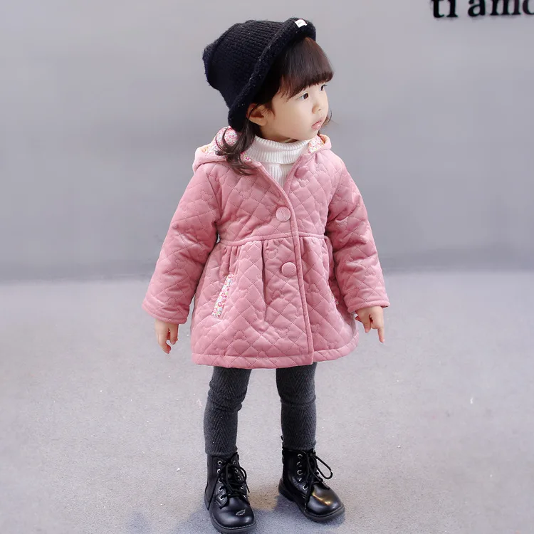 INS hot baby Girls Thick coat 1-5 years old velvet padded hooded coat plaid single breasted Pocket kids outwear girls winter