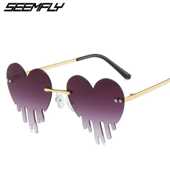 

Seemfly Love Heart Tears Sunglasses Female Goggle Dance Party Funny Personality Frameless Fashion Trend Sun Glasses Shades New