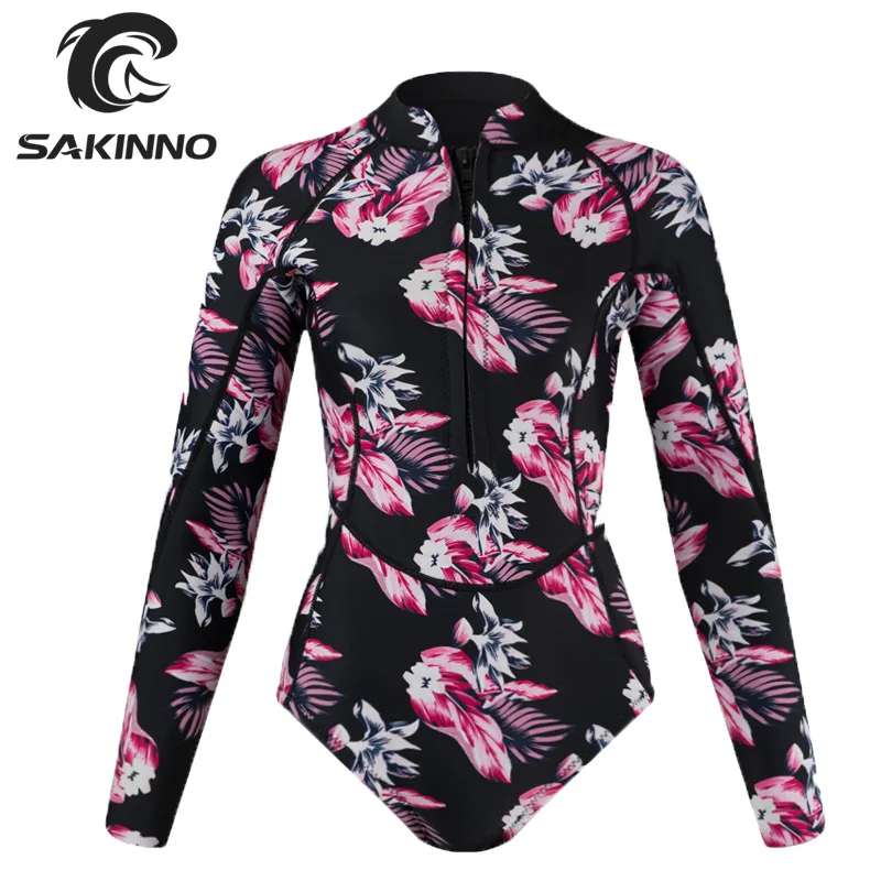 2mm Neoprene Wetsuit Long Sleeve One Piece Swimsuit Diving Suit Water Surf Swim Snorkel Front Zip Printed майка для купания
