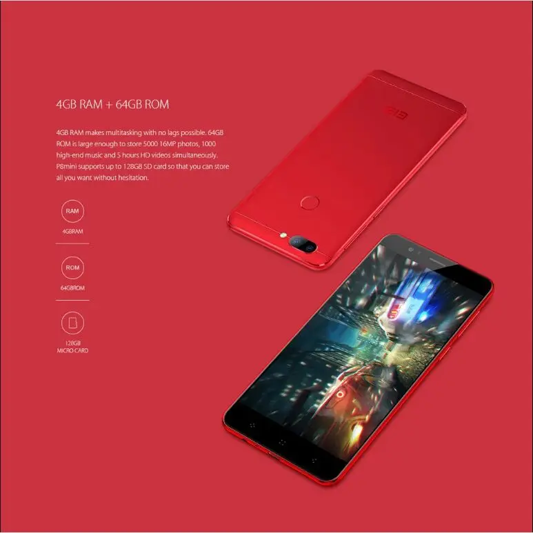 Мобильный телефон ELEPHONE P8 mini, 4G, 4 Гб ОЗУ, 64 Гб ПЗУ, Восьмиядерный процессор MTK6750T, Android 7,0, 5,0 МП, отпечаток пальца, ID, дюймов, мобильный телефон
