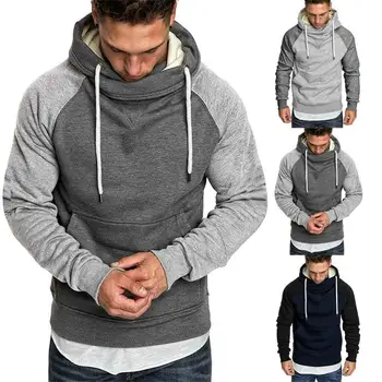 

Winter Men's Splicing Button Pullover Long Sleeve Hooded Sweatshirt Tops Blouse