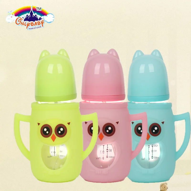 

Infant Crystal Diamond Borosilicate Glass Feeding Bottles Baby with Straw Handle Silicon Rubber Sleeve Shatter-resistant against