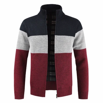 

Winter Warm New Casual Wool Cardigan Sweater Men Fashion Striped Turtleneck Knitted Outwear Coat Fleece Sweater Men Pull Homme