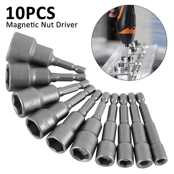 

10pcs 6-19mm Professional Magnetic Nut Driver Drill Bit Hex Shank Socket Screwdriver Wrench Set Electric Screwdriver Handle Tool
