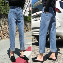 Винтажные прямые джинсы, женские джинсовые шаровары с высокой талией, джинсы Mujer, синие джинсы с карманами для мальчиков, джинсы для мам, уличный стиль, Kpop