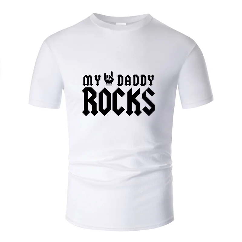 Индивидуальная Классическая футболка с надписью «my daddy rocks» для мужчин,, солнечный свет, европейский размер, S-5xl, Kawaii, Мужская свободная футболка с круглым вырезом, Топ в стиле хип-хоп - Цвет: Men-White