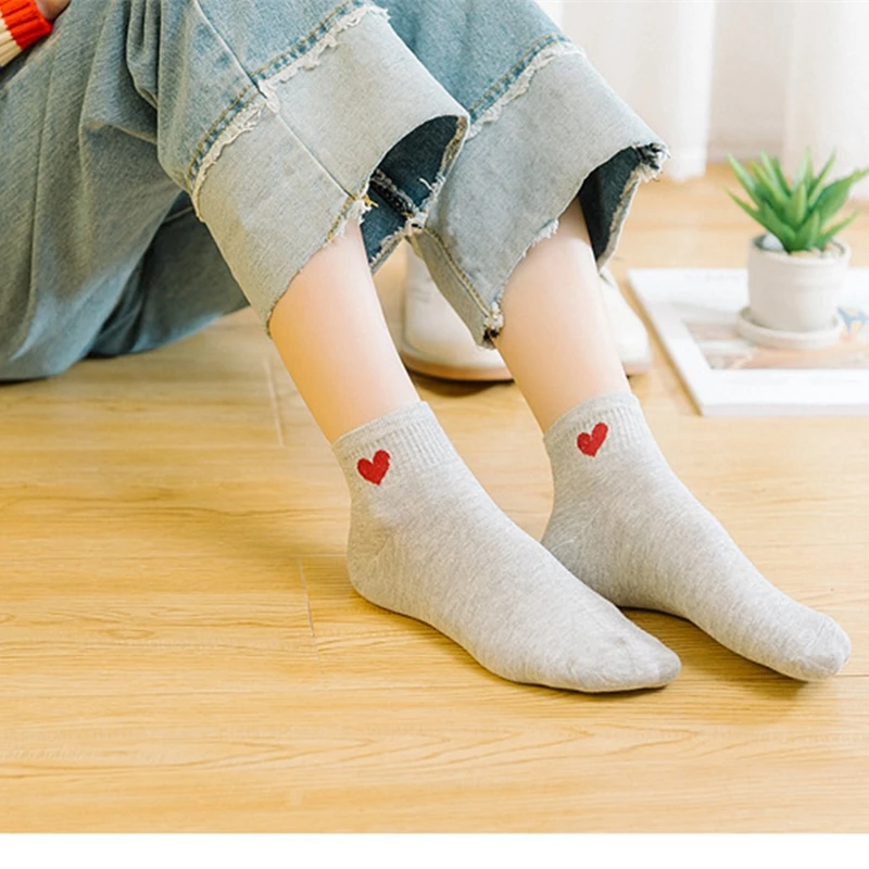 

XPAY Women New Fashion Cute Funny Sweet Heart Pattern Design Cotton Solid Color Ankle Socks