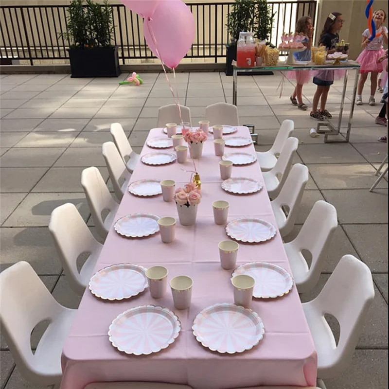 Модные одноразовые столовые приборы для праздника, дня рождения, вечеринки, в розовую полоску, в горошек, бумажные тарелки, бумажные стаканчики, салфетки, вечерние
