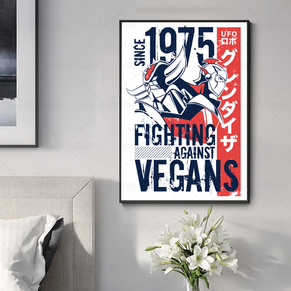 

Grendizer Vegan Poster Vintage Style Japanese Anime Grendizer Ufo Robot Fighting Again Canvas Painting for Room Decoration