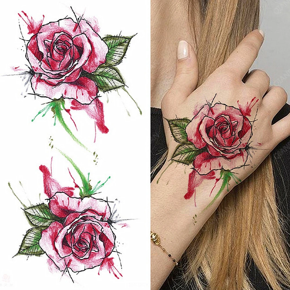 LAROI 8 Fogli Petalo 3D Fiore Rosa Adulti Tatuaggi Temporanei Donna - Foto 3