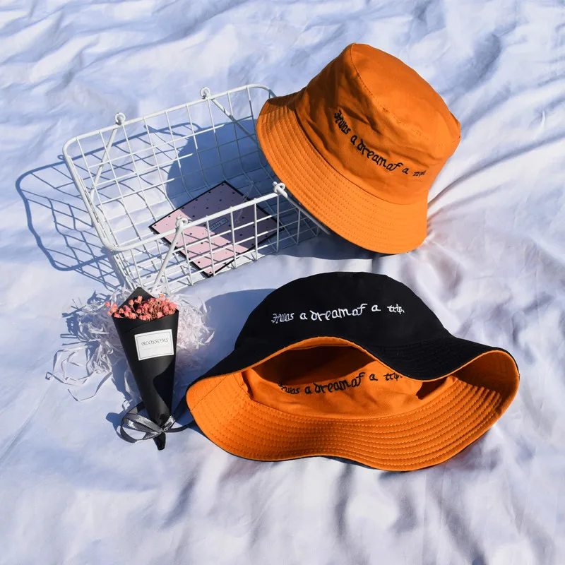 Bucket Hats Women Sun Shading Flat Letter Embroidered Fisherman Hat Korean Style Solid Double-sided Wear Casual Womens Trendy - Цвет: 19