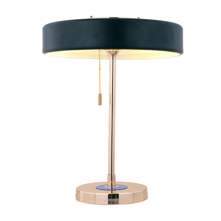 

American LED Table Lamp for Living Room Retro Bert Frank Lighting Table Light Plated Gold Metal Fiber Led Desk Lamp Rope Switch