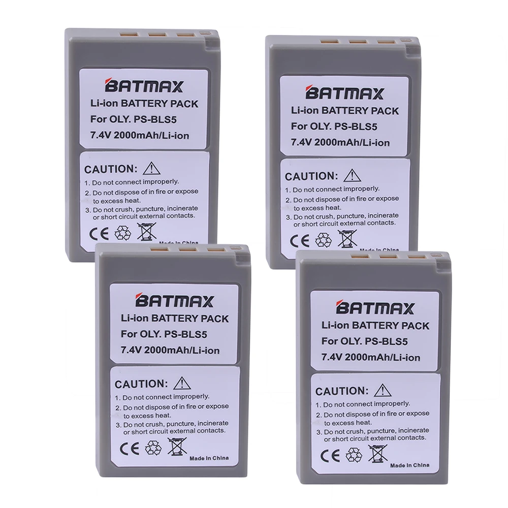 Batmax PS-BLS5 PS BLS5 PSBLS5 2000 мА/ч, Батарея для цифровой камеры Olympus OM-D E-M10, EM-10 II III ручка E-PL2 E-PL5 E-PL6 E-PL7 E-PM2 стилус 1 - Цвет: 4 battery