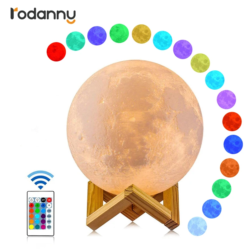 night table lamps Rodanny 3D Print Moon Lamp Night Light Moonlight Touch Remote Control USB Rechargeable Table Desk Lamp For Home Night Lights